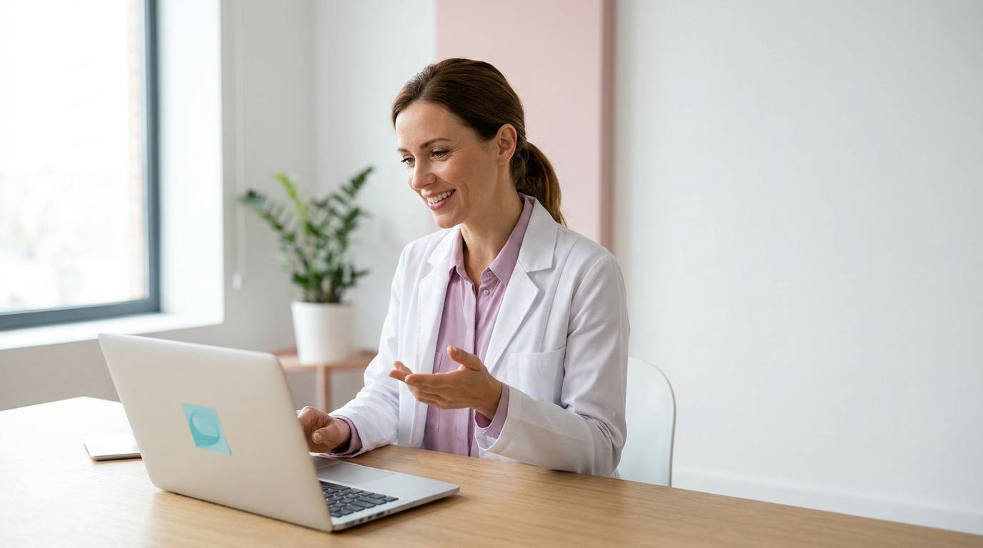 Physician conducting a hosted live video consultation with an international patient on ClearDx.